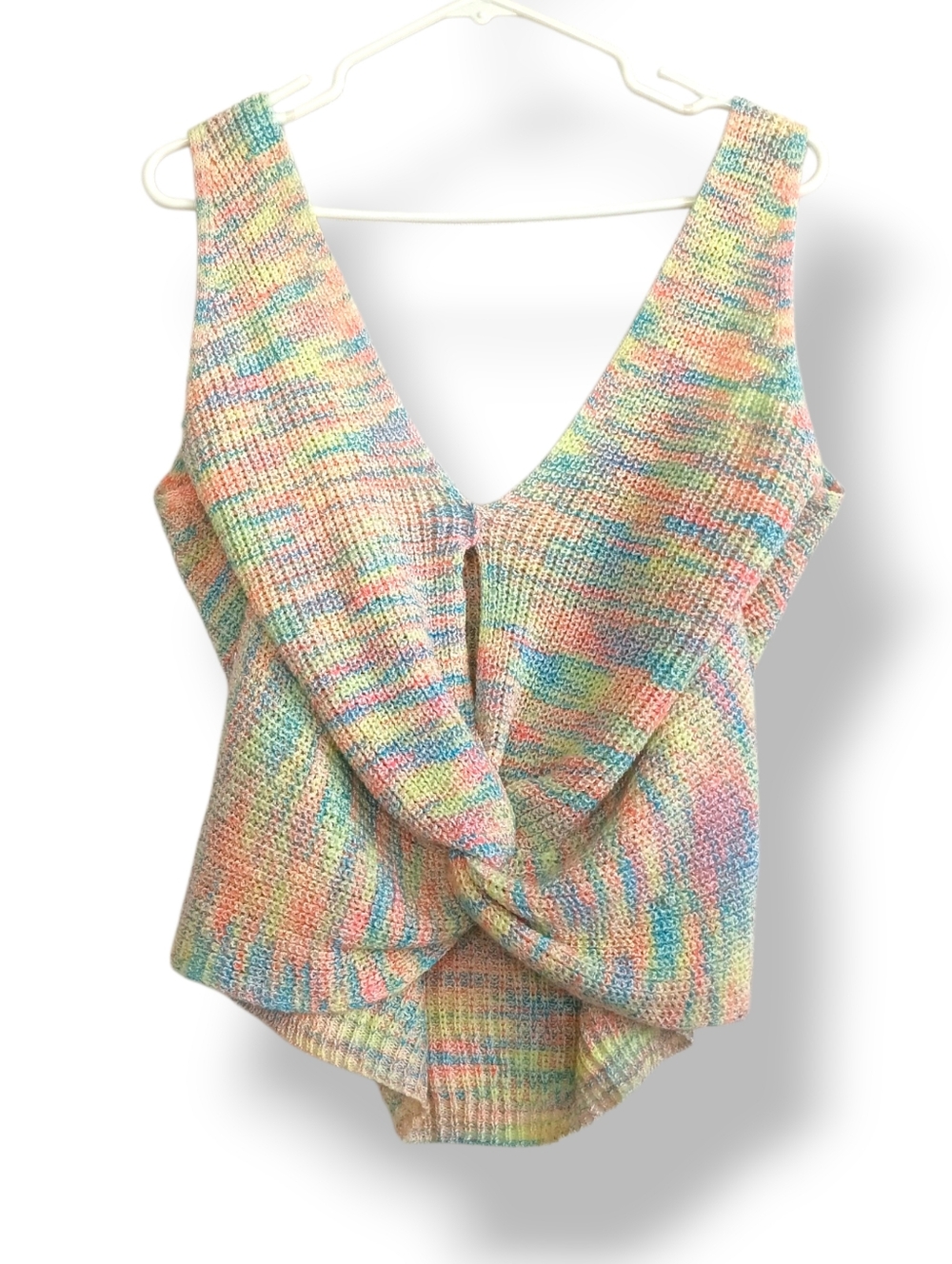 Jolie & Joy Pastel Knit Sweater Top Twist-Front Tank Top Cropped Neon Slouchy 2x